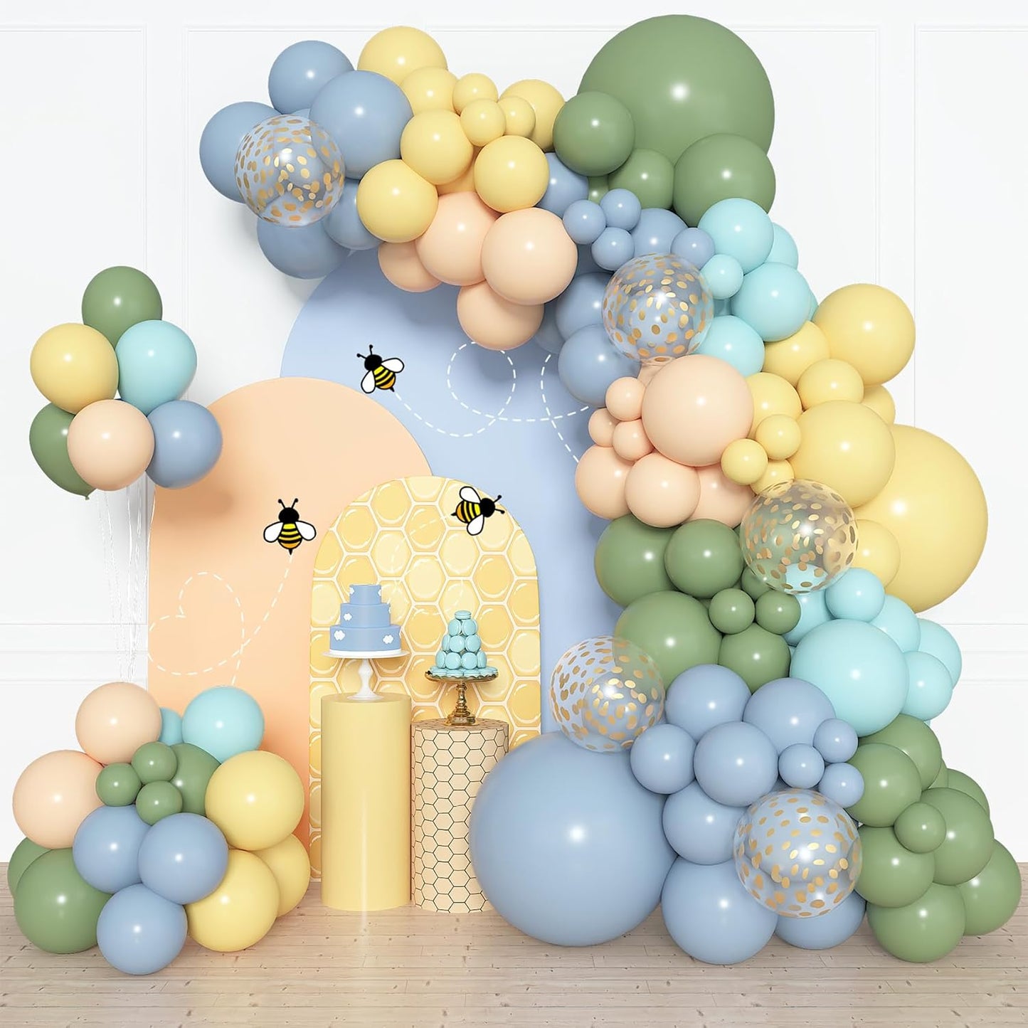 Amandir 153pcs Purple Blue Pink Balloon Garland Arch Kit, Different Sizes 18 12 10 5 inch Teal Yellow Latex Metallic Confetti Balloons for Magic Birthday Engagement Party Decoration