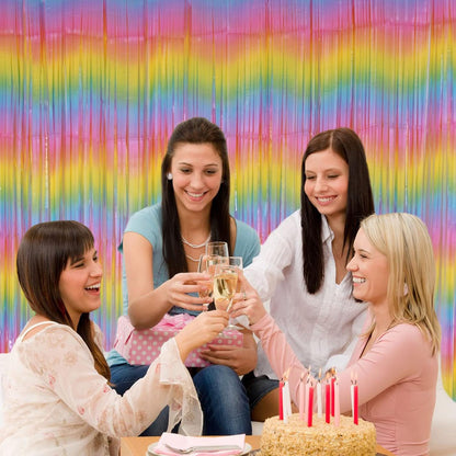 2 Pack 3.2ft x 8.2ft Silver Metallic Tinsel Foil Fringe Curtains, Door Streamer Photo Booth Backdrop for Birthday Graduation Engagement Bridal Shower Bachelorette Baby Shower Party Decorations