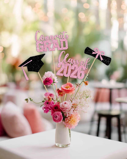 Class of 2026 Centerpieces Sticks for Graduation, 16 Pcs Graduation Decorations Cake Toppers, Graduation Theme Party Decorations Supply(BG)