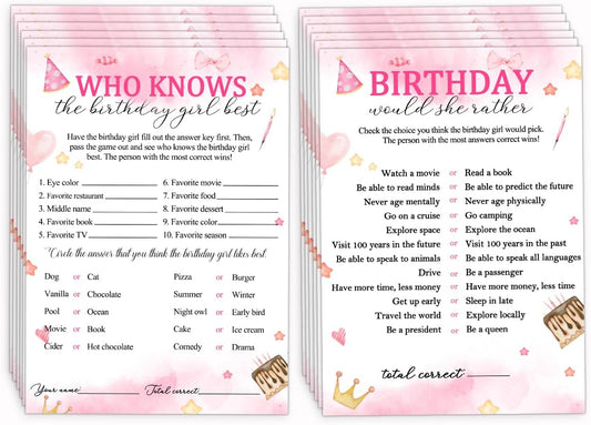 Birthday Party Cards for Girl, Birthday Games Card, Would She Rather Game Cards Set, Birthday Supplies Activity Decorations for Adult Girl, Set of 30 Game Cads