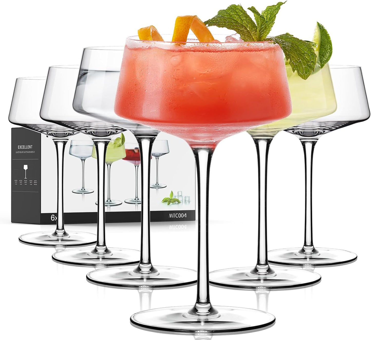 LUNA & MANTHA Martini Glasses, Martini Cocktail Glasses for Margarita, Manhattan, Cosmopolitan, Espresso, Home Bar, Evening Parties, Birthdays, Housewarming Gift,8oz-Stemless Set of 4