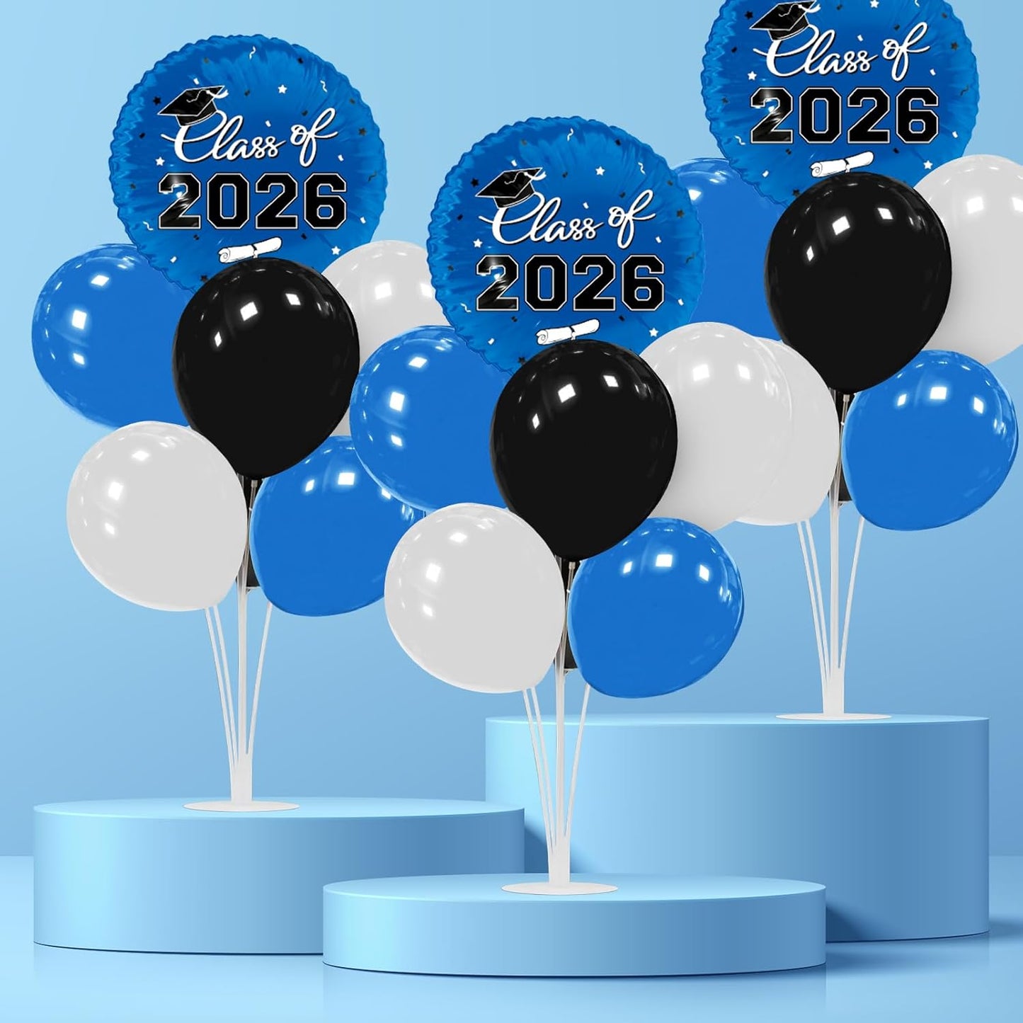 Graduation Decorations - 4 Set Balloon Stands, Class of 2026 Congrats Grad Table Centerpieces for Graduation Party Supplies(Gold& Black)