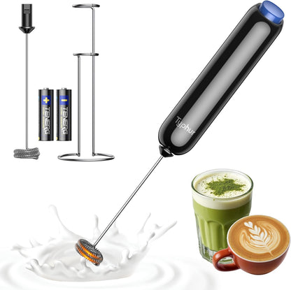 InstaWhisk Milk Frother with Variable Speed, Battery Operated Handheld Coffee Foam Frother Wand, Electric Drink Mixer with Stand & Detachable Double Whisk, Stainless Stirrer for Latte, Matcha, Protein