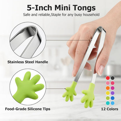 Shindel Small Tongs, 5" Mini Metal Tongs for Serving Food, Cute Kitchen Tool for Candy, Snacks, Chips, Cookies, Appetizers, Fruit, Pickles & Ice Cubes, Great for Party, Buffet & Dessert Table