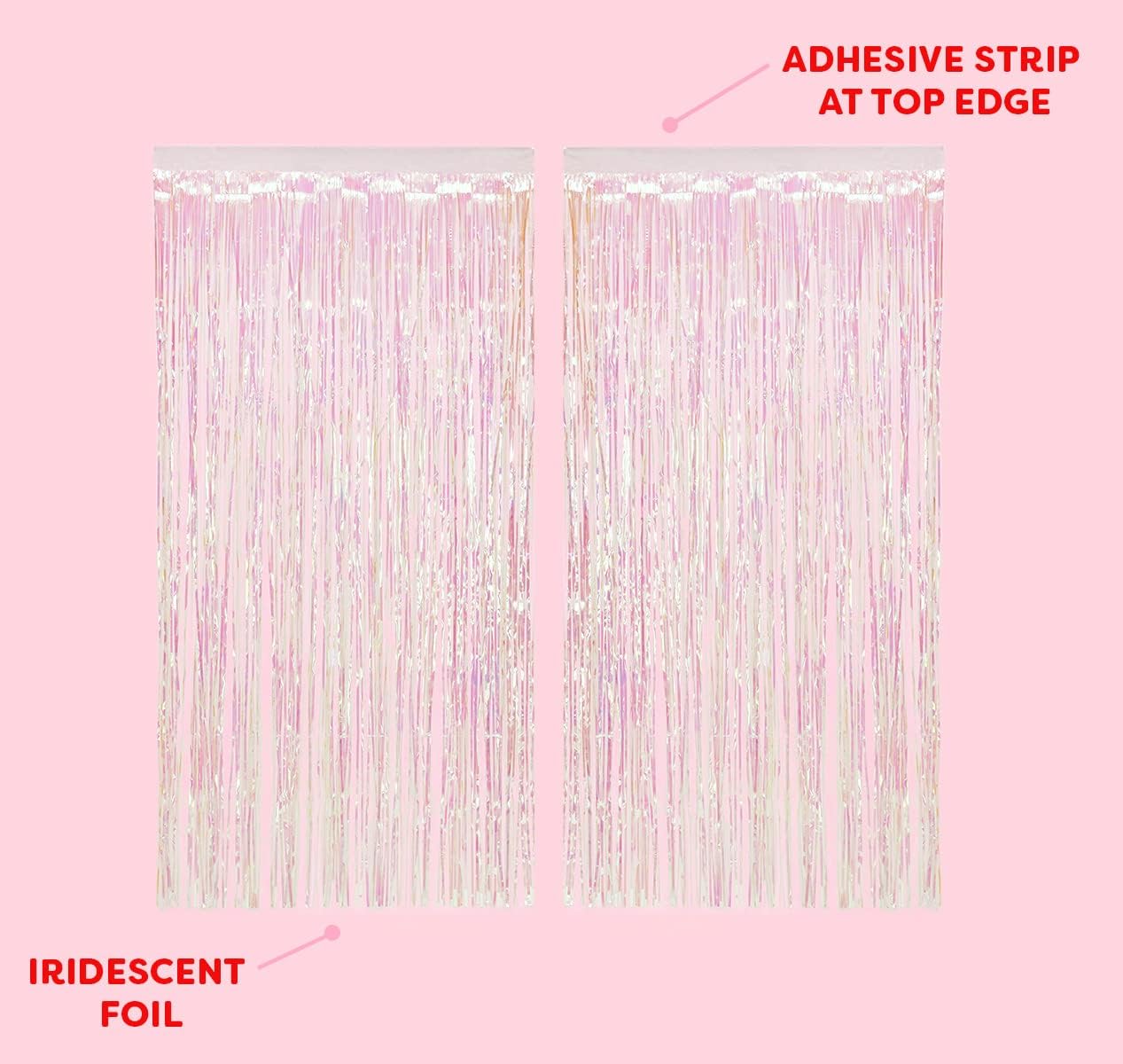 xo, Fetti Decorations Iridescent Fringe Foil Curtain - Set of 2 | Bachelorette Party Bridal Shower Backdrop, Wedding, Birthday Photo Booth