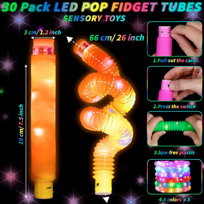 44 Pcs Glow in the Dark Party Supplies 20 LED Light Up Glasses 24 Glow Sticks LED Party Favors Light Up Pop Tubes Flash Glasses LED Bracelet Necklace for Birthday Wedding Goodie Bag