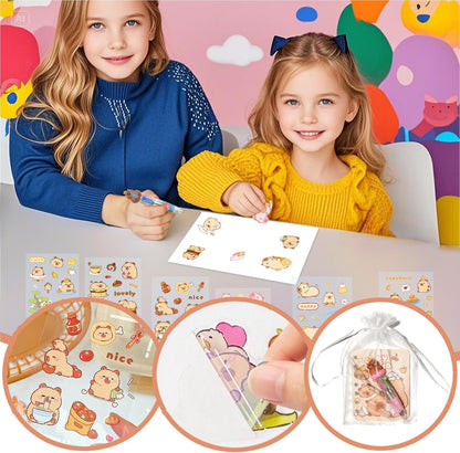 96 Pcs Capybara Gifts Bulk,4-in-1 Ballpoint Pens,Stickers,Notepads,Organza Bulk Gifts Set for Birthdays and Parties, Teachers School Office Party Favor Supplies