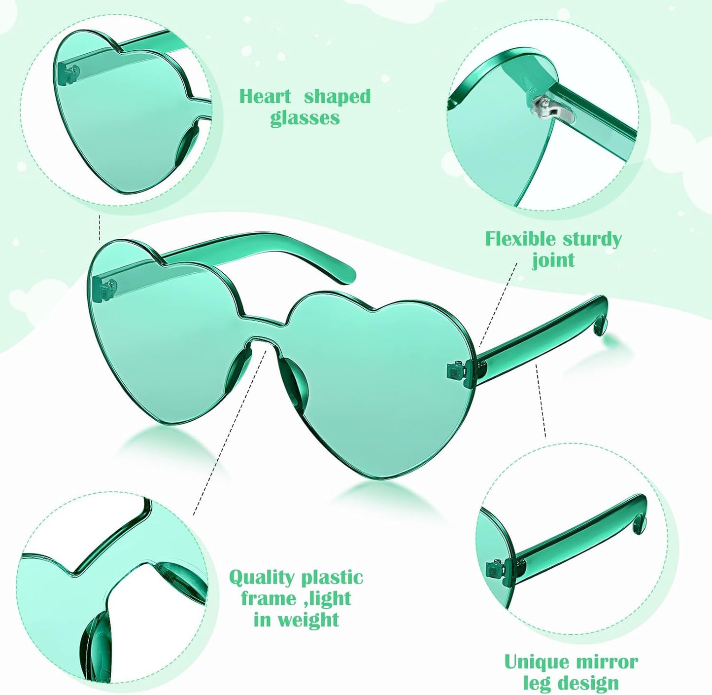 Frienda 8 Pairs Heart Shaped Sunglasses for Women Rimless Heart Glasses Candy Color Sunglasses for Party Favor