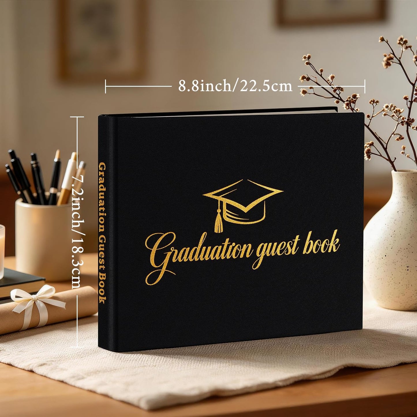 Artmag 2026 Graduation Guest Book Fabric Hardcover Signs Signature Graduation 100 Pages Guest Book Grad Memory Scrapbook for College Gifts (Black)