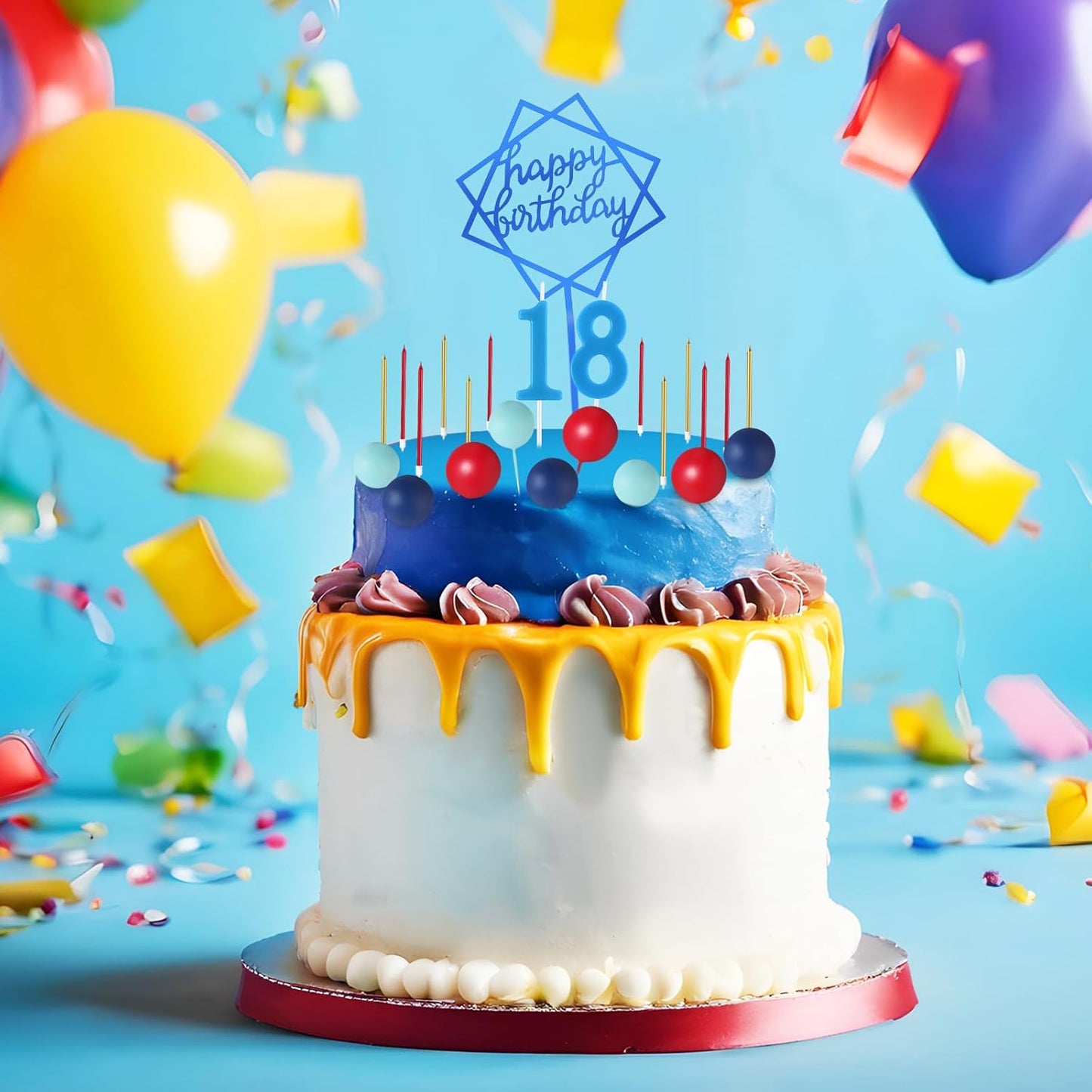 Yerliker 34 Pcs Happy Birthday Cake Toppers Decorations Birthday Candles DIY Cake Decor for Men Women Wedding Anniversary(Gold)