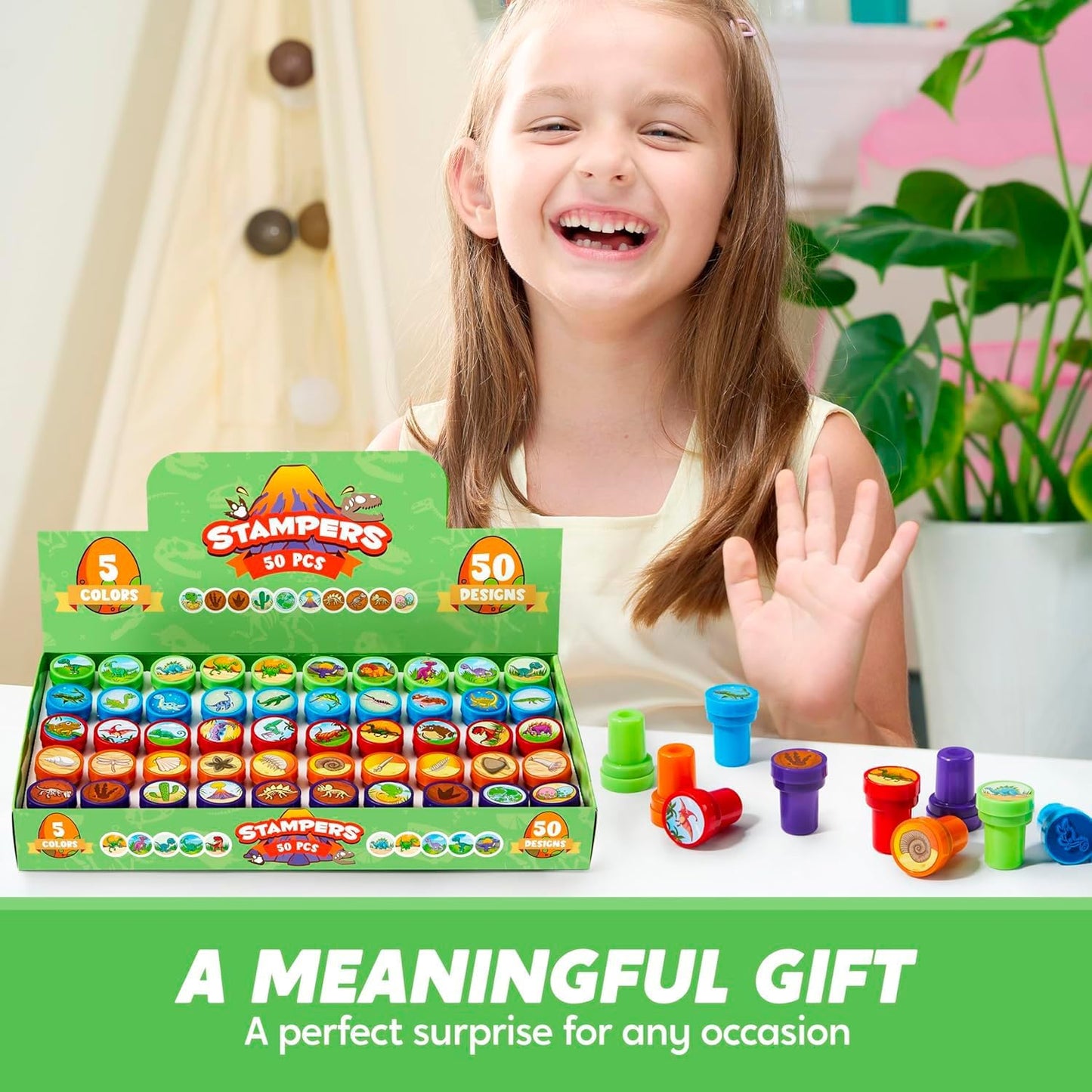 JOYIN 50 Pcs Assorted Stamps for Kids - Self-Ink Stamps with 50 Designs for Birthday Party Favor, Carnival Prizes, School Stampers, Goodie Bag, Classroom Treasure Box Toys (Zoo, Holiday Stampers)