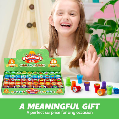 JOYIN 50 Pcs Assorted Stamps for Kids - Self-Ink Stamps with 50 Designs for Birthday Party Favor, Carnival Prizes, School Stampers, Goodie Bag, Classroom Treasure Box Toys (Zoo, Holiday Stampers)
