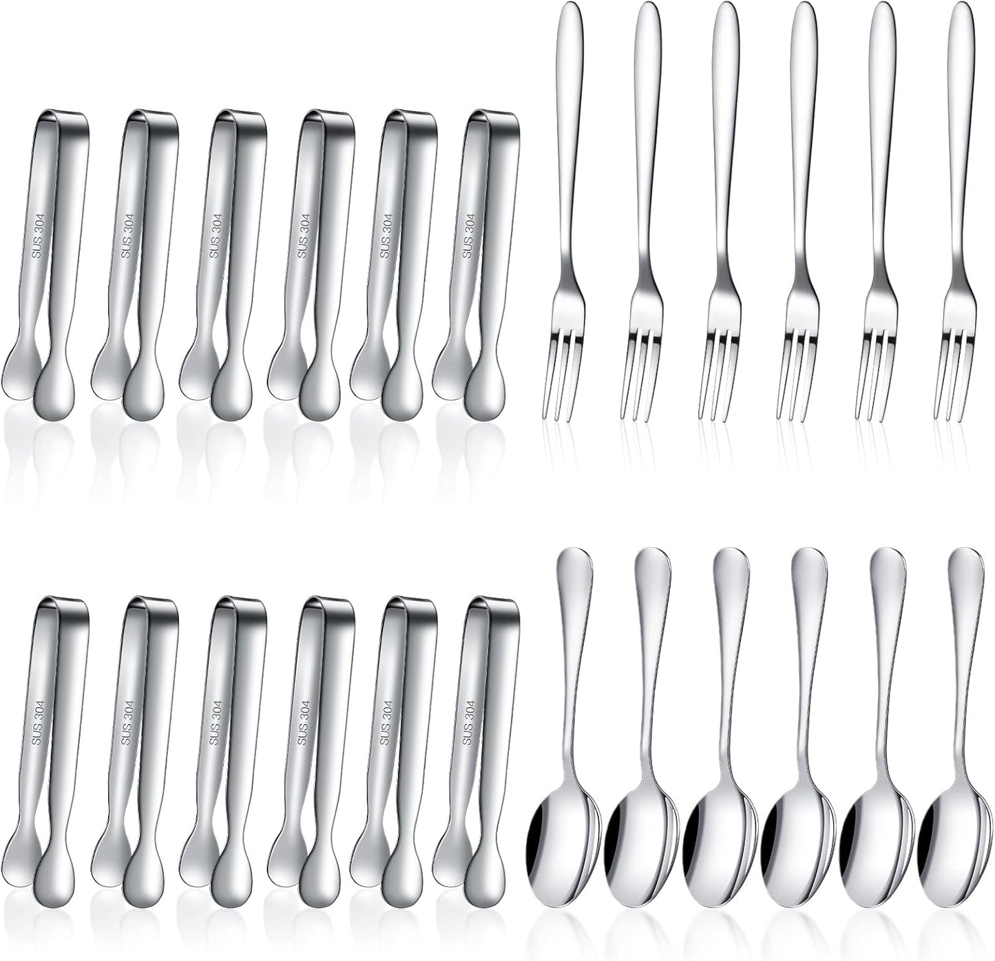 Cunhill 24 Pcs Charcuterie Accessories Mini Cocktail Tongs Small Serving Spoons and Appetizer Forks Stainless Steel Tongs Charcuterie Utensils for Valentine Party Supplies(Vivid Sharp Spoon,Silver)