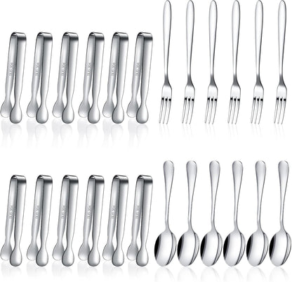 Cunhill 24 Pcs Charcuterie Accessories Mini Cocktail Tongs Small Serving Spoons and Appetizer Forks Stainless Steel Tongs Charcuterie Utensils for Valentine Party Supplies(Vivid Sharp Spoon,Silver)