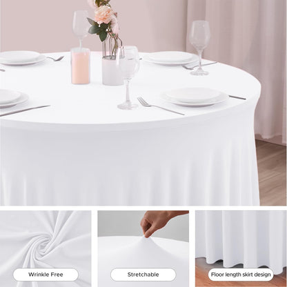 HolidayIdeas 2 Pack Spandex Table Skirt for 6 Ft Rectangle Tables, Black Fitted Stretch Tablecloth 30 x 72 Inch, Wrinkle Resistant Ruffle Design for Wedding Banquets, Trade Shows, Parties