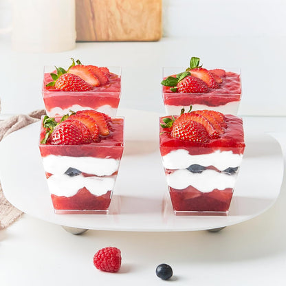 Zezzxu 3 oz Square Mini Dessert Cups with Spoons - 50 Pack Plastic Pudding & Parfait Cups Party Dessert Shooters for Serving Trifle Mousse Cake Appetizers