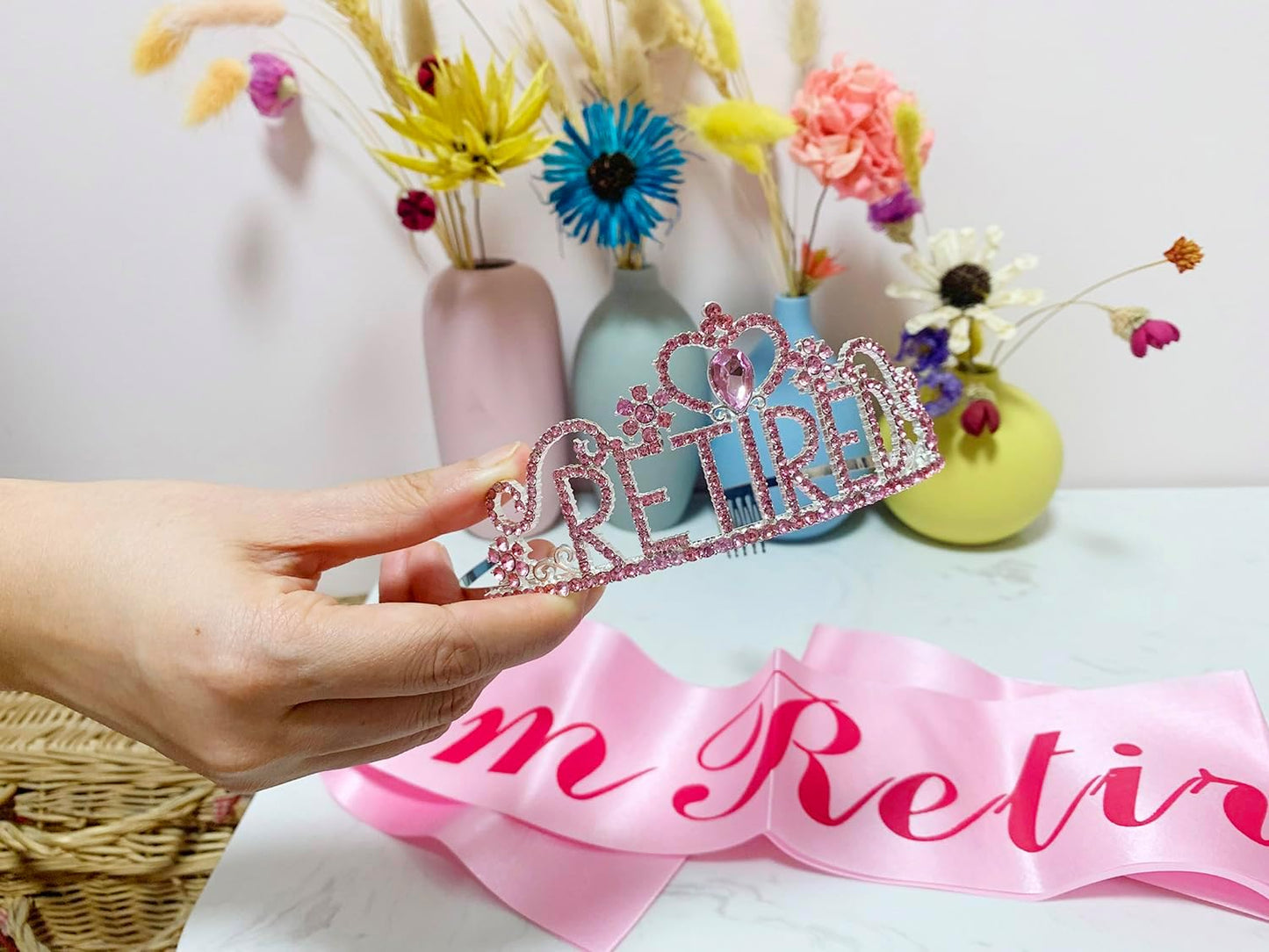 JETKONG Retirement Party Decorations Retired Tiara/Crown, Retired Sash for Women Retirement Gifts, Retirement Party Supplies, Gifts, Favors (Rose Gold)