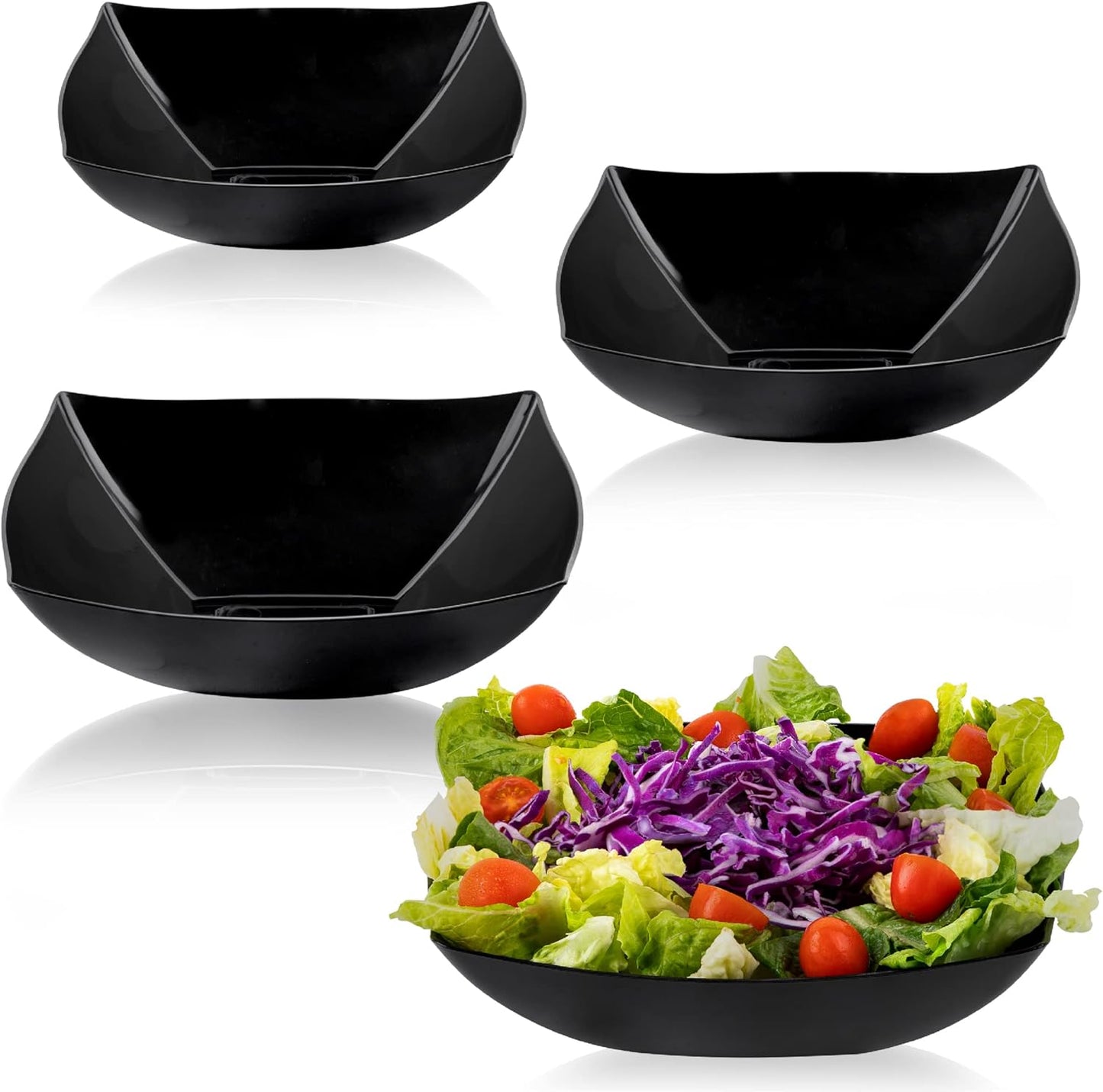 PLASTICPRO Disposable 64 ounce Square Serving Bowls, Party Snack or Salad Bowl, Large Plastic Elegant White Pack of 4