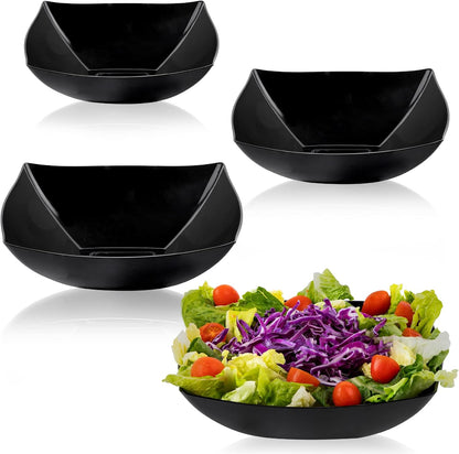 PLASTICPRO Disposable 64 ounce Square Serving Bowls, Party Snack or Salad Bowl, Large Plastic Elegant White Pack of 4