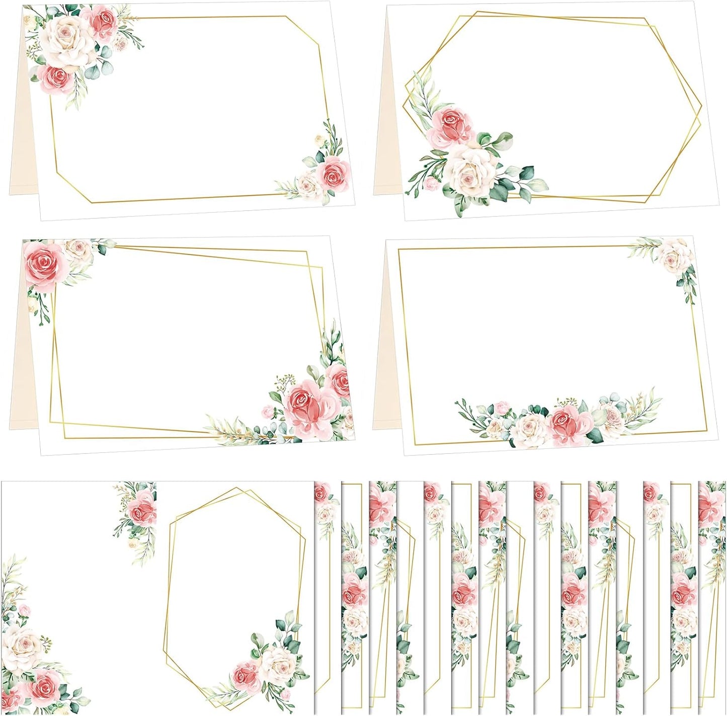 Honoson 48 Pcs Watercolor Greenery Place Cards for Table Setting 4.6 x 3 Inch Blank Fillable Seat Card Eucalyptus Tent Folding Name Card for Weddings, Parties, Banquets