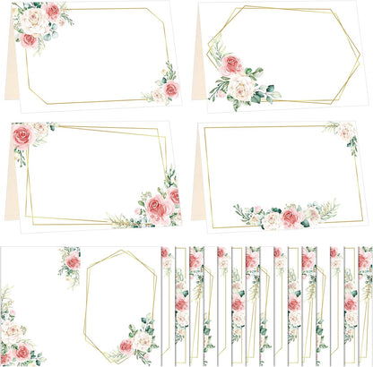 Honoson 48 Pcs Watercolor Greenery Place Cards for Table Setting 4.6 x 3 Inch Blank Fillable Seat Card Eucalyptus Tent Folding Name Card for Weddings, Parties, Banquets
