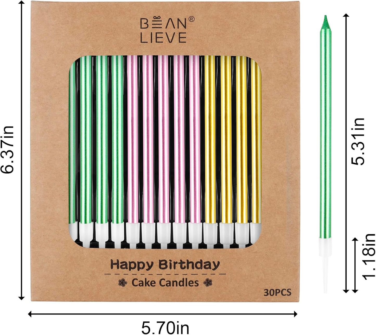 BEAN LIEVE 30-Count Champagne Gold Long Thin Metallic Birthday Candles, Cake Candles, Birthday Parties, Wedding Decorations, Party Candles, Cake Decorations