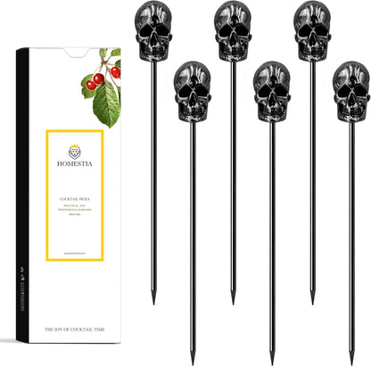 Homestia Stainless Steel Cocktail Picks, 4.7 Inch Reusable Martini Olive Picks, Metal Garnish Skewers for Drinks, Appetizers, Bloody Mary - Set of 6 Metal Cocktail Picks for Party Bar