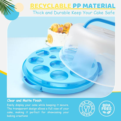 Cake Carrier with Lid and Handle, Ohuhu BPA-Free Cake Containers Cake Holder for 10 inch Cake with 2 Handle Cupcake Carrier - Plastic Cover Two Sided Base for Transport Pie Nut Fruit Mothers Day Gifts