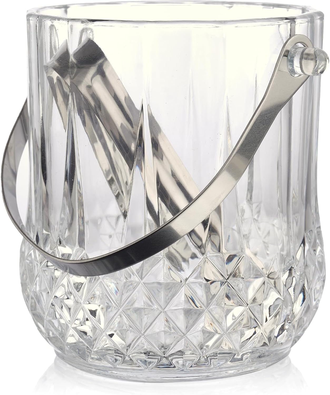 Glass Ice Bucket with Handle and Stainless Steel Tongs - Glass Ice Buckets for Party,Wine, Beer, Champagne, Cocktail Bar, Mini & Portable, 1000ml