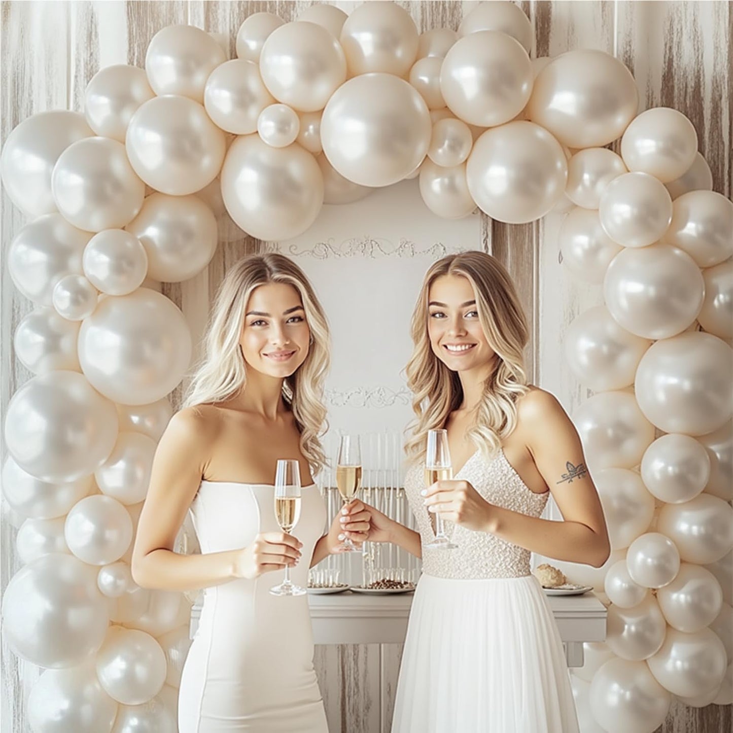 Pearl White Balloon Arch Kit,Double Stuffed Pastel White Cream Ivory Balloons Garland Kit Different Sizes 18/12/10/5 inch White Latex Balloon for Wedding Birthday Bridal Shower Party Decorations