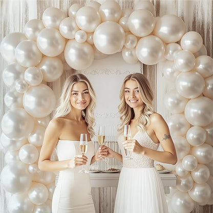 Pearl White Balloon Arch Kit,Double Stuffed Pastel White Cream Ivory Balloons Garland Kit Different Sizes 18/12/10/5 inch White Latex Balloon for Wedding Birthday Bridal Shower Party Decorations