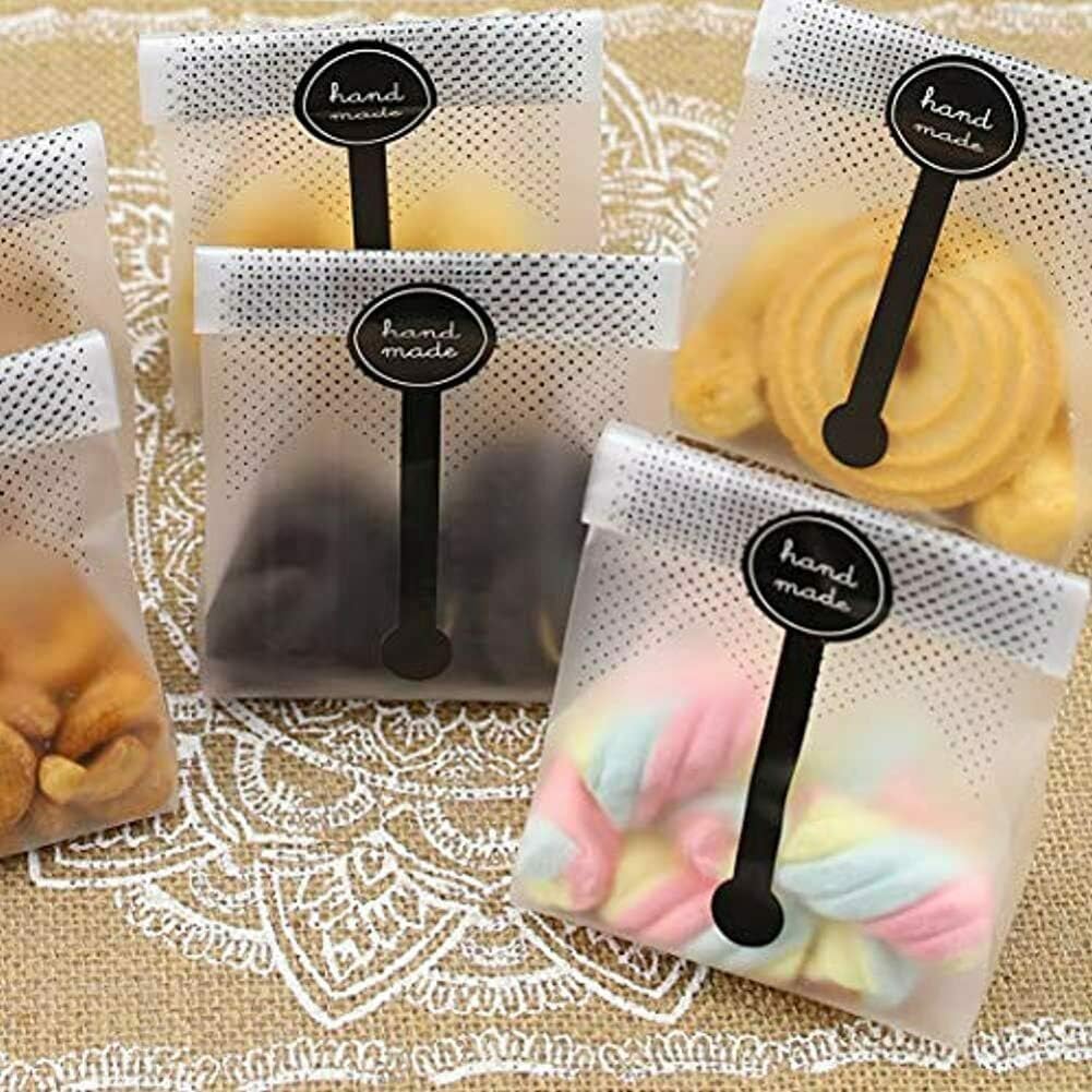 Self Adhesive Cookie Cellophane Treat Bags with Seal 4x4 Inches, 4 Mils Self Sealing Resealable Plastic Packaging Bags with Thank You Labels for Gift Giving Party Favor Bakery Candy Chocolate 100 Pcs