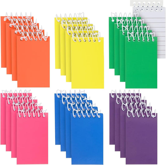 Mini Notepad Set - 24 Pack, 2.25 x 3.5 In, 6 Rainbow Colors - Bulk Pocket Journals for Party Favors & Classroom Rewards
