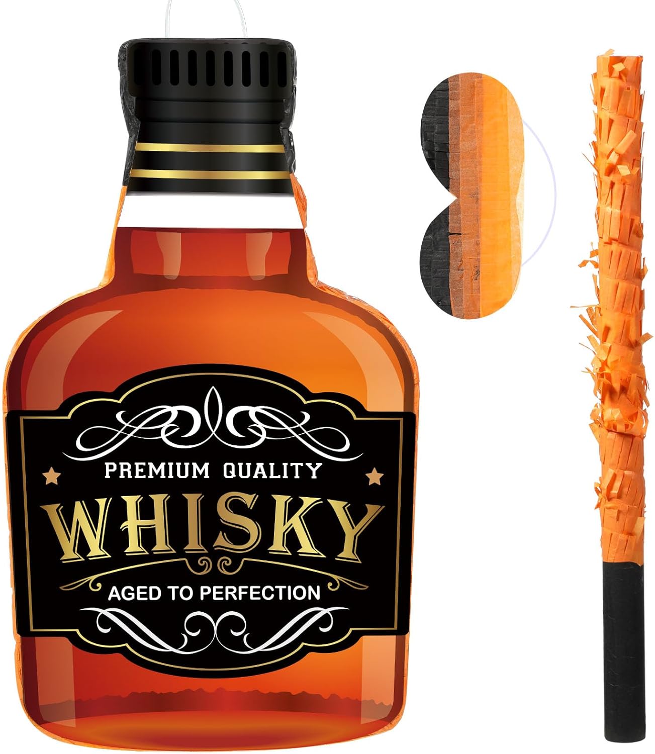 Panelee Adult Piñata with Stick Tassel Blindfold Confetti Beer Mug Piñata Champagne Whisky Tequila Bottle Set for Adult Women Men Bachelor Birthday Wedding Anniversary Party(Whisky)