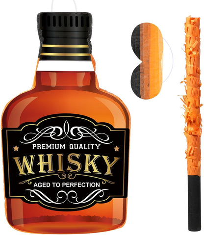 Panelee Adult Piñata with Stick Tassel Blindfold Confetti Beer Mug Piñata Champagne Whisky Tequila Bottle Set for Adult Women Men Bachelor Birthday Wedding Anniversary Party(Whisky)