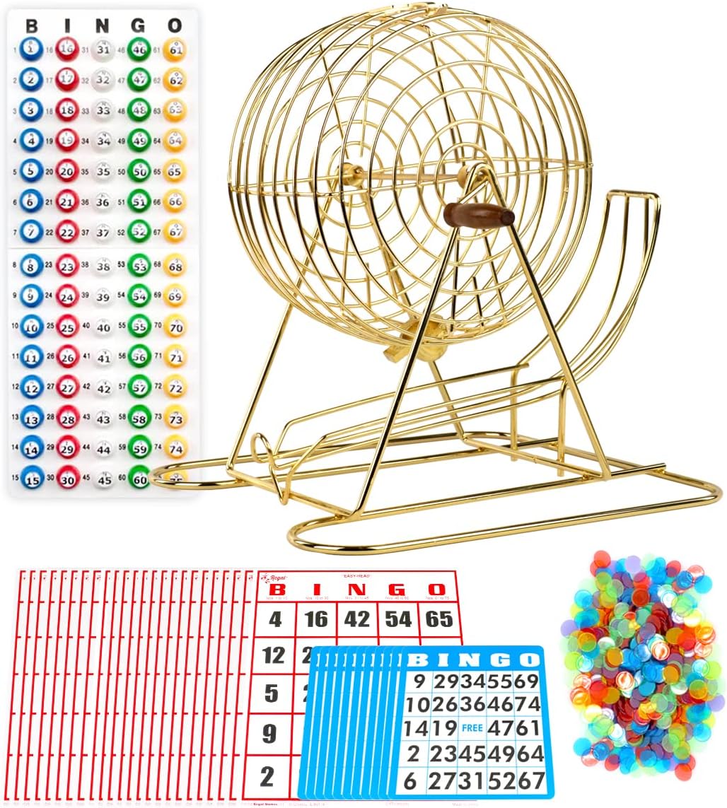 Regal Games Deluxe Bingo Game Set with Cage, Board, Balls, 18 Cards, and Chips