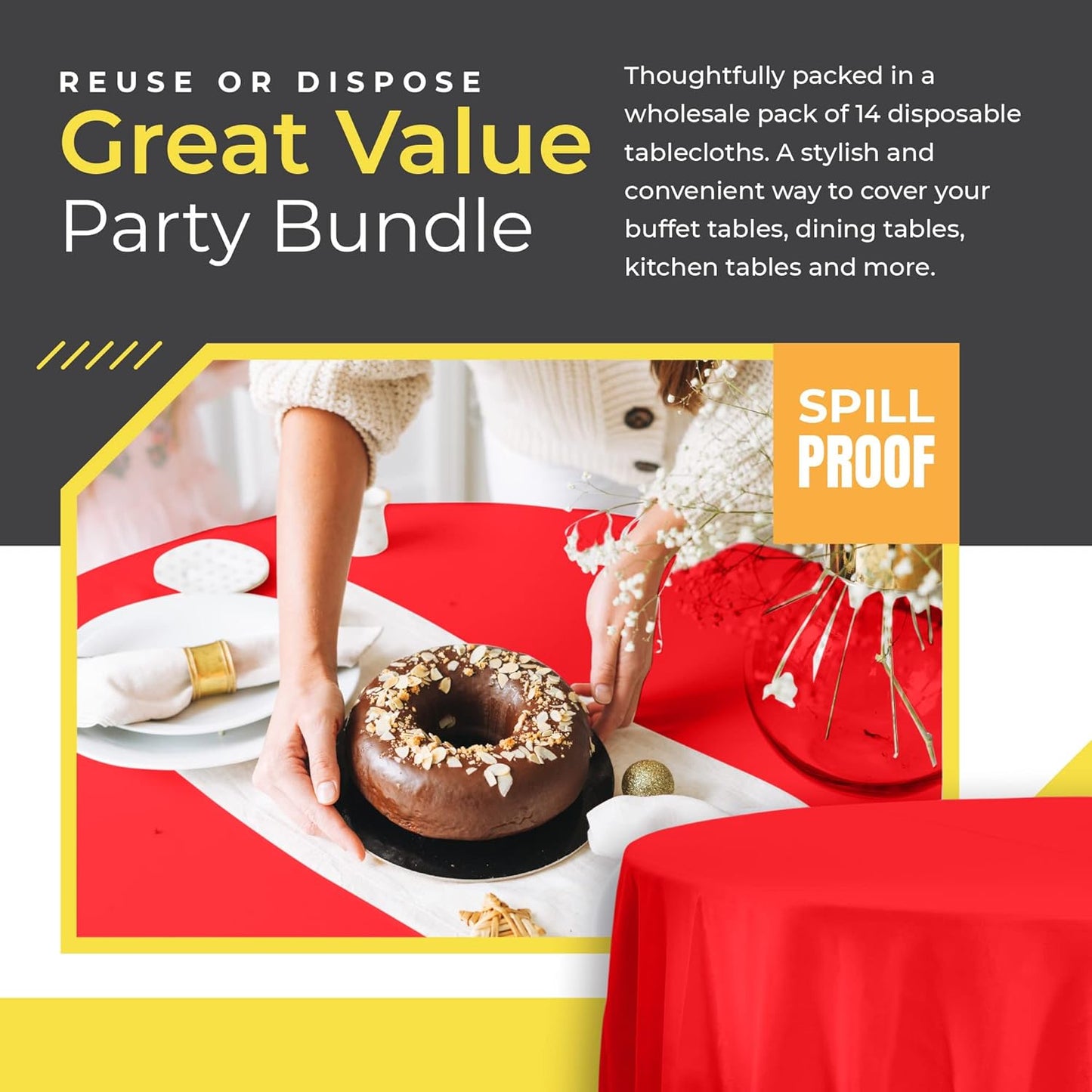 14 Pack Black 54 x 108 in. Rectangle Disposable Plastic Tablecloths - Smooth Decorative Covers for Parties, Weddings