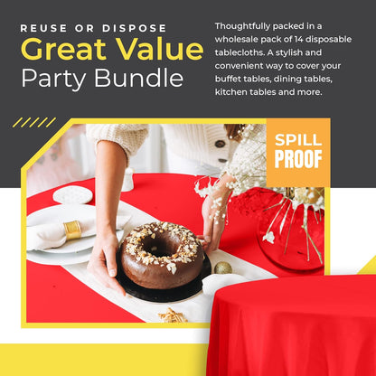 14 Pack Black 54 x 108 in. Rectangle Disposable Plastic Tablecloths - Smooth Decorative Covers for Parties, Weddings