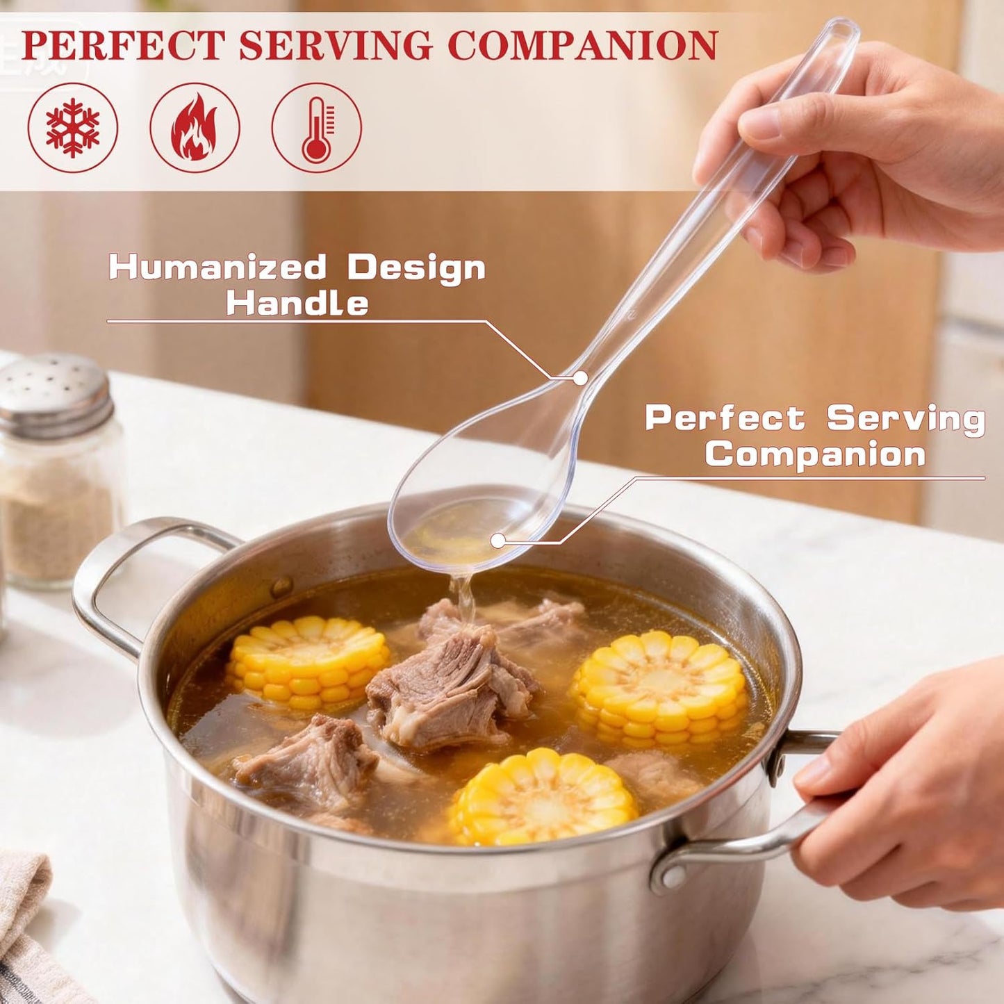 Mwellewm 10" Serving Spoons Plastic Serving Utensils 12 Packs Disposable Spoons for Buffet Large Heavy Duty Black Plastic Soup Spoons Catering Supplies for Parties Weddings Gatherings Holiday