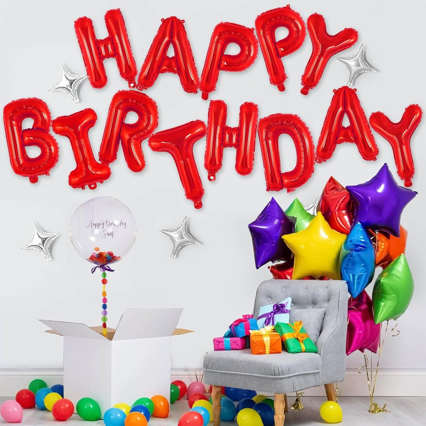 Happy Birthday Balloons Banner, Foil Balloon Personalized Name Letters Balloons Sign Birthday Party Decorations for Women Men Boys Girls Cream