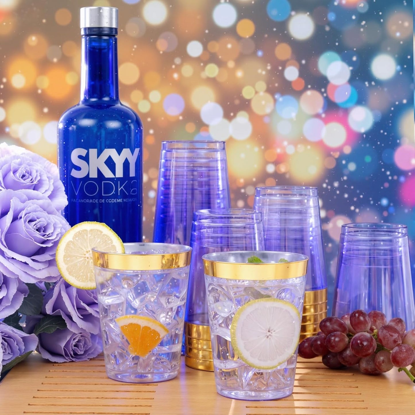 supernal 100pcs Gold Plastic Cups 12 oz, Glitter Clear Disposable Cups Heavy Duty, Fancy Plastic Cocktail Tumblers for Wedding, Parties Champagne & Mixed Drinks