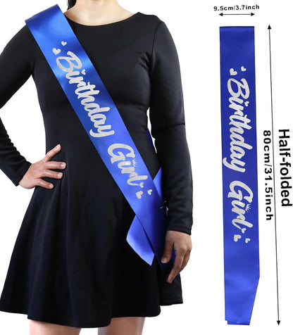 ‘Birthday Girl' Birthday Sash Royal Blue with Glitter Silver Letters Birthday Sash for Women, Sweet 16, 18th 21st B-day Sash