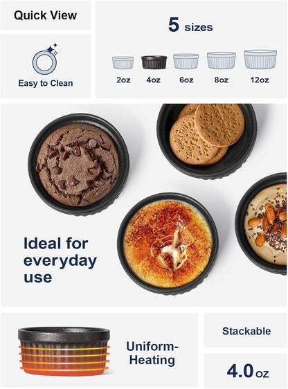 LE TAUCI Ramekins 4 OZ Oven Safe, Creme Brulee Ramekins, Pudding Custard Cups Souffle Ramiken, Dipping Sauce Dishes, Ceramic Ramekin Bowls Set of 6, White