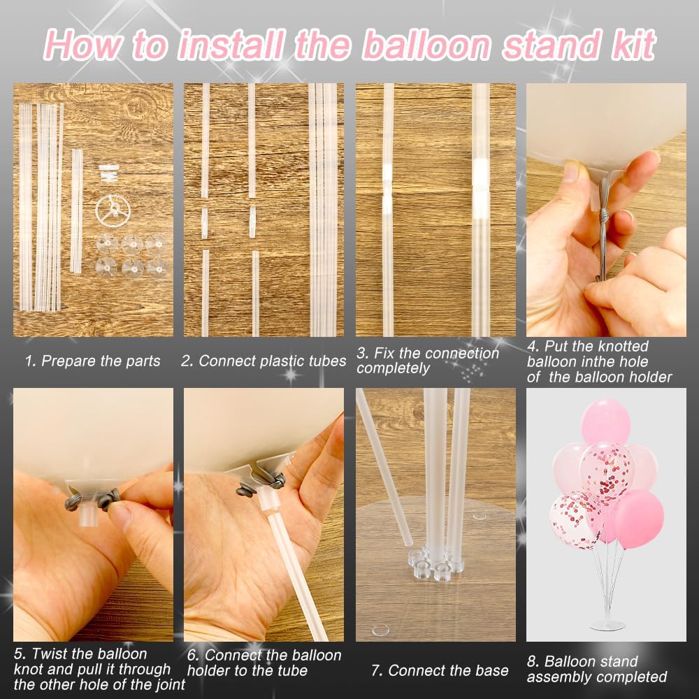 6 Sets Balloon Sticks with Base for Table Balloon Stand Kit Balloon Stands with Base for Floor Balloon Arch Stand with Base Balloon Stands for Table Baby Shower Birthday Wedding Party Decorations