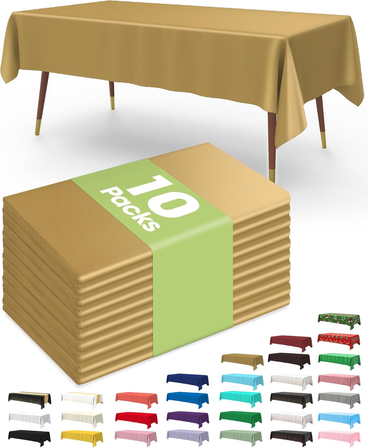 Pureegg Plastic Table Cloth 10 Pack, 54 x 108 Inch Disposable Table Cloths for Party, Picnic and Wedding, Rectangle, White - Colors A