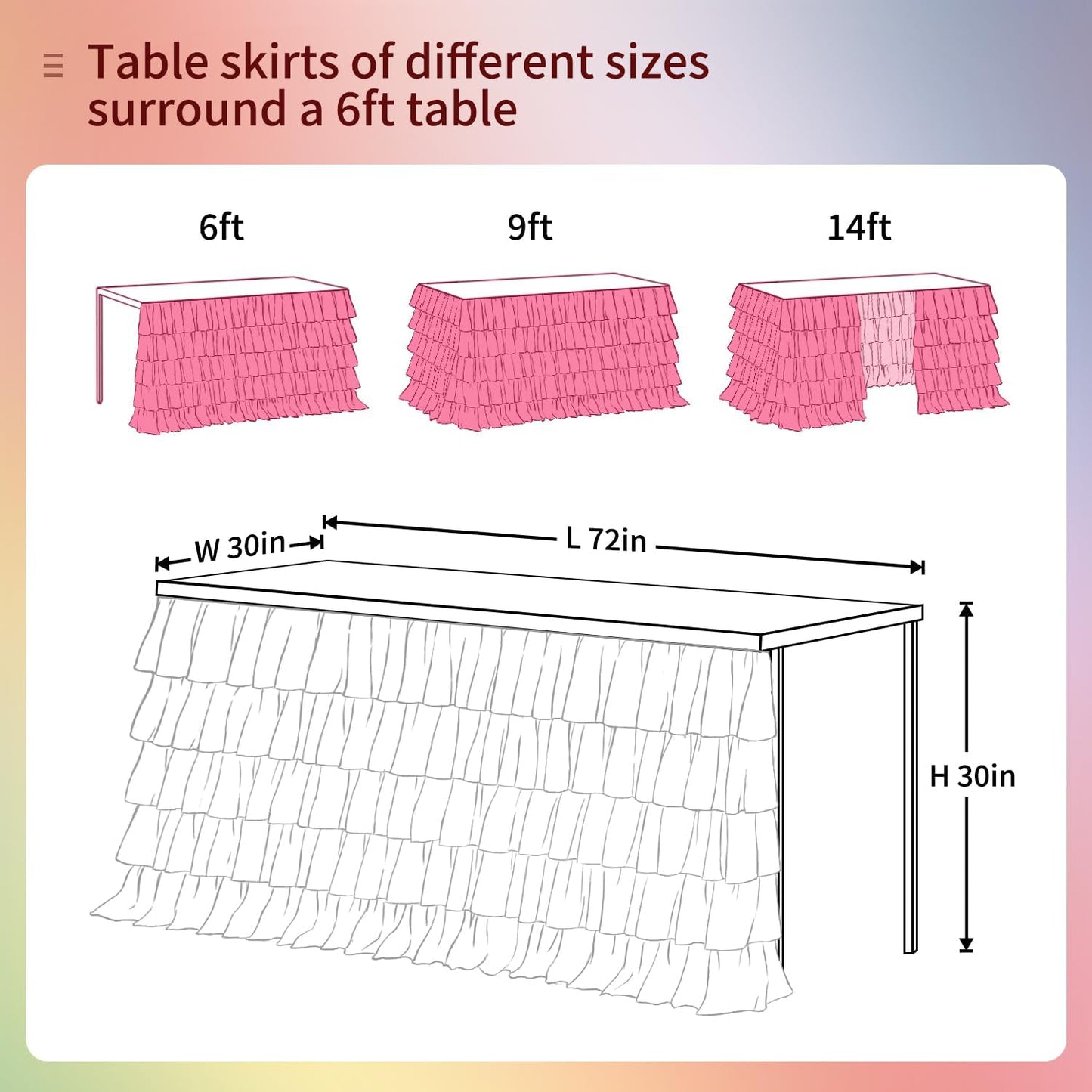 Pastel Rainbow Table Skirt Ruffle Party Tablecloth for Rectangle Table 6ft Birthday Party Baby Shower