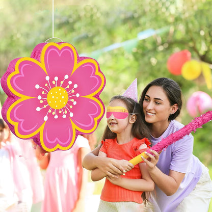 Aoriher Daisy Flower Piñata Set with Blindfold and Bat Pink Flower Piñata Daisy Hippie Boho Game for Birthday Baby Shower Gender Reveal Wedding Floral Mother's Day Princess Party Supplies Decorations