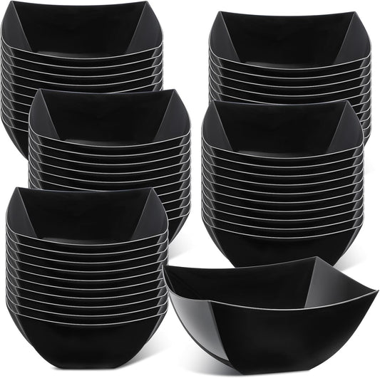 Tanlade 50 Pcs Square Plastic Serving Bowls Disposable Snack Salad Bowl Small Party Candy Bar Containers Taco Bar Serving Dishes for Buffet Chips Fruit(White,8 oz)