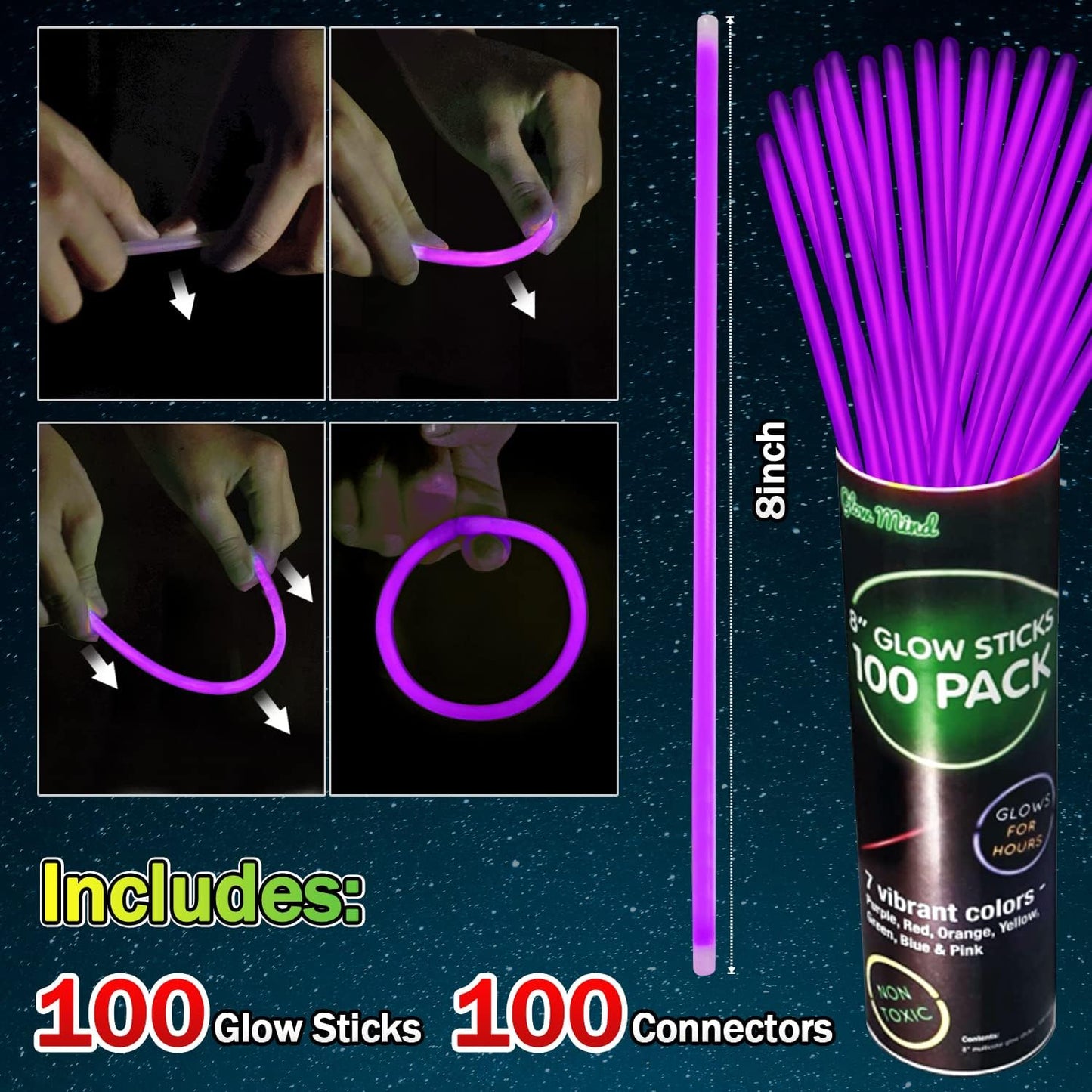 200 Pcs Red Glow Sticks Bracelet Necklaces Bulk Glow in The Dark Party Supplies 8” Light Up Stick with Connectors for Christmas Valentine's Day Easter 4th of July Party Favors Birthday Carnival