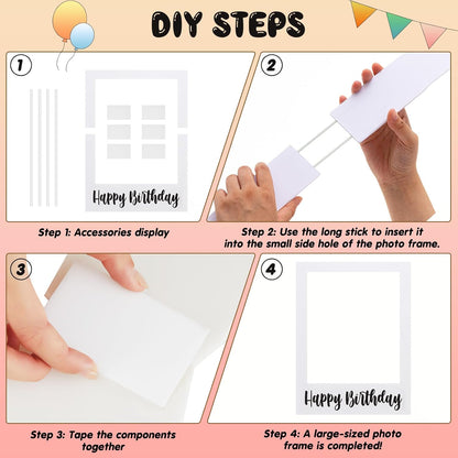 Beeveer 32 x 24 Inch Extra Large Happy Birthday Photo Booth Selfie Frame Props Picture DIY Cutouts Photo Backdrop Cardboard Props for Party Supplies Favors(Vertical,Shiny Gold)